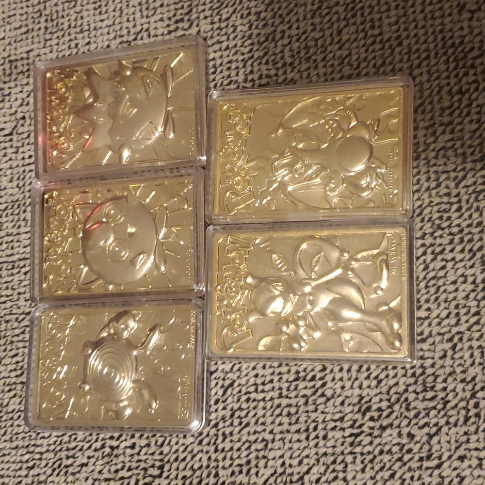 Set of 5 1999 pokemon gold plated cards